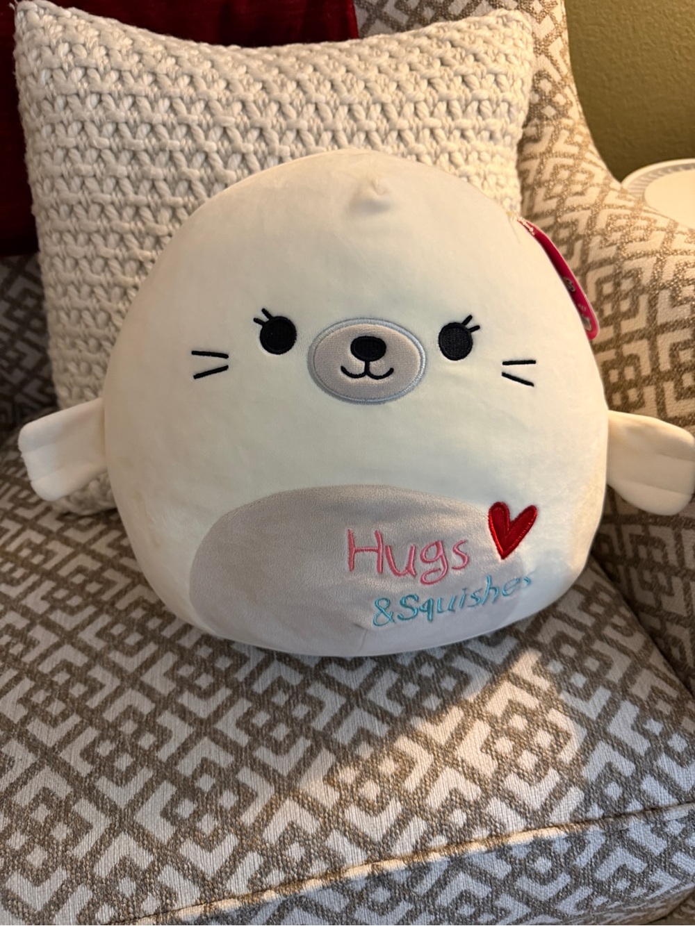 Squishmallows Cream Seal Plush with Embroidered Heart & 'Hugs & Squishes'